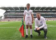 21 August 2016; eir Flagbearer Adam Scanlan, age 9, from Dublin, with eir GAA ambassador Tomás Ó Sé at the All-Ireland Senior Championship Semi-Final game between Mayo and Tipperary at Croke Park in Dublin. Photo by David Maher/Sportsfile