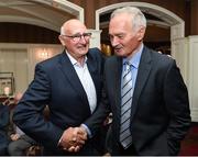 22 August 2016; Personalities from a number of sports gathered in Killarney where former Kerry and Munster midfielder Mick O’Connell was presented with a lifetime award for his “exemplary contribution to sport in Ireland” at a function hosted by the Association of Sports Journalists in Ireland (ASJI). Here Mick O’Connell in conversation with Mickey Whelan, Dublin, at the “Legends’ Lunch” in the Killarney Park Hotel, Killarney, Kerry Photo by Ray McManus/Sportsfile