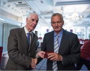 22 August 2016; Personalities from a number of sports gathered in Killarney where former Kerry and Munster midfielder Mick O’Connell was presented with a lifetime award for his “exemplary contribution to sport in Ireland” at a function hosted by the Association of Sports Journalists in Ireland (ASJI). Here Mick O’Connell is presented with his award by ASJI President Peter Byrne at the “Legends’ Lunch” in the Killarney Park Hotel, Killarney, Kerry. Photo by Ray McManus/Sportsfile