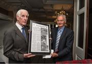 22 August 2016; Personalities from a number of sports gathered in Killarney where former Kerry and Munster midfielder Mick O’Connell was presented with a lifetime award for his “exemplary contribution to sport in Ireland” at a function hosted by the Association of Sports Journalists in Ireland (ASJI). Here Mick O’Connell is presented with his award by ASJI President Peter Byrne at the “Legends’ Lunch” in the Killarney Park Hotel, Killarney, Kerry. Photo by Ray McManus/Sportsfile