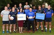 22 August 2016; Gerry O'Brien, front row fourth from left, Head of Fundraising and Business Development for Aware with Sandra Hogan, front row third from left, and Drew Flood, centre, also representing Aware, join Leinster Rugby players, from left, Peter Dooley, Noel Reid, James Tracy, Jamison Gibson Park, head coach Leo Cullen, Adam Byrne, Isa Nacewa, Dominic Ryan, Hayden Triggs, and Tom Daly, in attendance at Leinster Rugby HQ, UCD for the announcement of Aware and Debra Ireland as the Leinster charity partners for the next two seasons. Aware is a national organisation working since 1985 to provide support, education and information around depression and bipolar disorder. DEBRA Ireland was established to provide support services to patients and families living with the debilitating skin condition epidermolysis bullosa. The partnership will kick off on the 10th September with a trip for 28 lucky recipients – 14 from each charity - to the first away game in the Guinness PRO12 in Glasgow courtesy of Joe Walsh Tours, official travel partner of Leinster Rugby. For further information please check out leinsterrugby.ie/charitypartners and www.aware.ie and www.debraireland.org Photo by Cody Glenn/Sportsfile