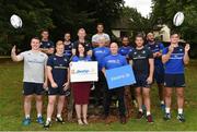 22 August 2016; Gerry O'Brien, front row fourth from left, Head of Fundraising and Business Development for Aware with Sandra Hogan, front row third from left, and Drew Flood, centre, also representing Aware, join Leinster Rugby players, from left, Peter Dooley, Noel Reid, James Tracy, Jamison Gibson Park, head coach Leo Cullen, Adam Byrne, Isa Nacewa, Dominic Ryan, Hayden Triggs, and Tom Daly, in attendance at Leinster Rugby HQ, UCD for the announcement of Aware and Debra Ireland as the Leinster charity partners for the next two seasons. Aware is a national organisation working since 1985 to provide support, education and information around depression and bipolar disorder. DEBRA Ireland was established to provide support services to patients and families living with the debilitating skin condition epidermolysis bullosa. The partnership will kick off on the 10th September with a trip for 28 lucky recipients – 14 from each charity - to the first away game in the Guinness PRO12 in Glasgow courtesy of Joe Walsh Tours, official travel partner of Leinster Rugby. For further information please check out leinsterrugby.ie/charitypartners and www.aware.ie and www.debraireland.org Photo by Cody Glenn/Sportsfile