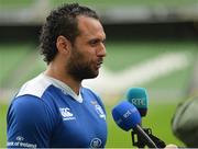 23 August 2016; Isa Nacewa of Leinster speaks to reporters from RTE during the launch of the Guinness PRO12 2016/17 Championship at the Aviva Stadium in Dublin. Photo by Eóin Noonan/Sportsfile