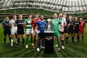 23 August 2016; Players, from left, LLoyd Williams of Cardiff Blues, Tommy Bowe of Ulster, Dan Lydiate of Ospreys, Alessandro Zanni of Benneton Treviso, Billy Holland of Munster, Isa Nacewa of Leinster, John Muldoon of Connacht, George Biagi of Zebre, Jonny Gray of Glasgow Warriors, Lewis Evans of Newport Gwent Dragons, Stuart McInally of Edinburgh and Ken Owen of Scarlets in attendance at the launch of the Guinness PRO12 2016/17 Championship at the Aviva Stadium in Dublin. Photo by Sam Barnes/Sportsfile