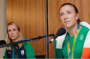 23 August 2016; Sport Psychologist Dr Kate Kirby, left, with Annalise Murphy of Ireland, who won a silver medal in the Women's Laser Radial Medal race at the 2016 Rio Summer Olympic Games in Rio de Janeiro, during a press conference on her return at Dublin Airport, Dublin. Photo by Seb Daly/Sportsfile