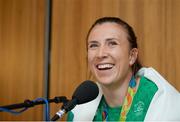23 August 2016; Annalise Murphy of Ireland, who won a silver medal in the Women's Laser Radial Medal race at the 2016 Rio Summer Olympic Games in Rio de Janeiro, during a press conference on her return at Dublin Airport, Dublin. Photo by Seb Daly/Sportsfile