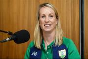 23 August 2016; Dr Kate Kirby, Sport Psychologist, joins Annalise Murphy of Ireland, who won a silver medal in the Women's Laser Radial Medal race at the 2016 Rio Summer Olympic Games in Rio de Janeiro, during a press conference on her return at Dublin Airport, Dublin. Photo by Seb Daly/Sportsfile