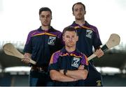 23 August 2016; Kilmacud Crokes hurlers Niall Corcoran, centre, Sean McGrath, left, and Ryan Dwyer during the launch of the Kilmacud Crokes Hurling 7s sponsored by Applegreen at the Croke Park in Dublin. Photo by Cody Glenn/Sportsfile