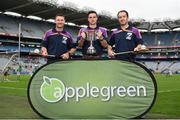 23 August 2016; Kilmacud Crokes hurlers, from left, Niall Corcoran, Sean McGrath and Ryan Dwyer during the launch of the Kilmacud Crokes Hurling 7s sponsored by Applegreen at Croke Park in Dublin. Photo by Cody Glenn/Sportsfile