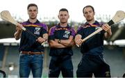 23 August 2016; Kilmacud Crokes hurlers, from left, Sean McGrath, Niall Corcoran, and Ryan Dwyer during the launch of the Kilmacud Crokes Hurling 7s sponsored by Applegreen at Croke Park in Dublin. Photo by Cody Glenn/Sportsfile