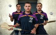 23 August 2016; Kilmacud Crokes hurlers Niall Corcoran, centre, Sean McGrath, left, and Ryan Dwyer during the launch of the Kilmacud Crokes Hurling 7s sponsored by Applegreen at Croke Park in Dublin. Photo by Cody Glenn/Sportsfile