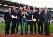 23 August 2016; Pictured, from left, Peter Walsh, Kilmacud Crokes GAA Club Chairman of Hurling, Kevin Foley, Kilmacud Crokes GAA Club Chairman, Kilmacud Crokes hurlers Niall Corcoran, Sean McGrath, Ryan Dwyer, John Diviney, Director of Food Systems and Trading Applegreen PLC,  and Paul Lynch, Chief Financial Officer Applegreen PLC, and Tom Rock, Kilmacud Crokes GAA Club Vice President / Chariman of the 7s Workgroup, during the launch of the Kilmacud Crokes Hurling 7s sponsored by Applegreen at the Croke Park in Dublin. Photo by Cody Glenn/Sportsfile