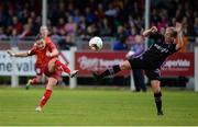 23 August 2016; Alina Litvinenko of Biik-Kazygurt takes a shot from distance under pressure from Nicola Sinnott of Wexford Youths WFC during the UEFA Women’s Champions League Qualifying Group game between Wexford Youths WFC and Biik-Kazygurt at Ferrycarrig Park in Wexford. Photo by Seb Daly/Sportsfile