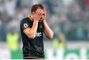 23 August 2016; A dejected David Mcmillan of Dundalk FC following defeat in the UEFA Champions League Play Off 2nd Leg match between Legia Warsaw and Dundalk FC at the Stadion Miejski in Warsaw, Poland. Photo by Piotr Kucza/Sportsfile