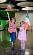 24 August 2016; Feargal Browne, age 5, and sister Aisling, age 3, from Clonsilla, Dublin, prepare to welcome home Irish athletes at Dublin Airport as Team Ireland arrive home from the Rio 2016 Olympic Games at Dublin Airport in Dublin. Photo by Seb Daly/Sportsfile