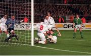 14 October 1998, Robbie Keane, Ireland scores their opening goal. Ireland v Malta, European Championship Qualifier, Landsdowne Road. Picture Credit: Brendan Moran/SPORTSFILE