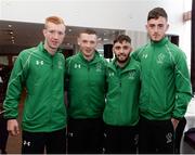 25 August 2016; Pictured at the Official Farewell event for members of the Irish Paralympic Team are footballers, from left to right, Ryan Walker, Brian McGillivary, Peter Cotter and Arron Tier, at the Clayton Hotel in Dublin Airport, Dublin. Photo by Seb Daly/Sportsfile