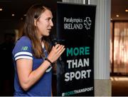 25 August 2016; Pictured at the Official Farewell event for members of the Irish Paralympic Team is 2016 Olympic Games silver medallist Annalise Murphy, as she talks to the athletes ahead of their departure, at the Clayton Hotel in Dublin Airport, Dublin. Photo by Seb Daly/Sportsfile