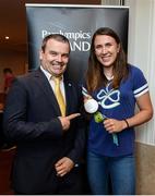 25 August 2016; Pictured at the Official Farewell event for members of the Irish Paralympic Team are Liam Harbison, CEO Paralympics Ireland, and 2016 Olympic Games silver medallist Annalise Murphy, at the Clayton Hotel in Dublin Airport, Dublin. Photo by Seb Daly/Sportsfile