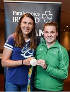 25 August 2016; Pictured at the Official Farewell event for members of the Irish Paralympic Team are discus thrower Noelle Lenihan, right, and 2016 Olympic Games silver medallist Annalise Murphy, at the Clayton Hotel in Dublin Airport, Dublin. Photo by Seb Daly/Sportsfile