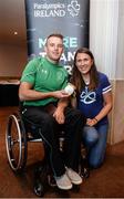 25 August 2016; Pictured at the Official Farewell event for members of the Irish Paralympic Team are 800m and marathon athlete Patrick Monahan, left, and 2016 Olympic Games silver medallist Annalise Murphy, at the Clayton Hotel in Dublin Airport, Dublin. Photo by Seb Daly/Sportsfile