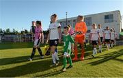 25 August 2016; The Gintra and Wexford Youths WFC  teams make their way onto the pitch for the start of the UEFA Women’s Champions League Qualifying Group game between Wexford Youths WFC and Gintra at Ferrycarrig Park in Wexford. Photo by Matt Browne/Sportsfile