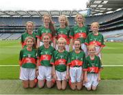 21 August 2016; Niamh King, St Malachy's PS, Castlewellan, Down, representing Mayo, Mollie Tully, Quay NS, Ballina, Mayo, representing Mayo, Caoimhe Ní Chléirigh, Gaelscoil Mhic Amhlaigh, Galway, representing Mayo, Katie-Anna Porter, St Joseph's NS, Woodford, Galway, representing Mayo, Bronagh McGuinness, St Joseph's Crumlin, Antrim, representing Mayo, Jennifer Hamill, St Patrick's GNS, Foxrock, Dublin, representing Mayo, Christine Daly, St Brigid's, GNS, Glasnevin, Dublin, representing Mayo, Emma Crawley, St Brigid's Primary School, Newry, Down, representing Mayo, Ellen Shields, St Patrick's PS, Hilltown, Down, representing Mayo, Orleigha McGuinness, St Kieran's Belfast, Antrim, representing Mayo, during the during the INTO Cumann na mBunscol GAA Respect Exhibition Go GamesGAA Football All-Ireland Senior Championship Semi-Final game between Tipperary and Mayo at Croke Park in Dublin. Photo by Eóin Noonan/Sportsfile