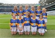 21 August 2016; Órlagh Hennessy, St Colman's, Stradbally, Laois, representing Tipperary, Abbi Lesson Byrne, Allen NS, Naas, Kildare, representing Tipperary, Eva O'Dwyer, Annacarty NS, Tipperary, representing Tipperary, Caoimhe McCarthy, Scoil Naoimh Iosef, Drumcolloger, Limerick, representing Tipperary, Caoimhe McCarthy, Scoil Naoimh Iosef, Drumcolloger, Limerick, representing Tipperary, Caoimhe McCarthy, Scoil Naoimh Iosef, Drumcolloger, Limerick, representing Tipperary, Della Maria Doherty, Portarlington, PS, Portarlington, Laois, representing Tipperary, Lizzy Boyle, Scoil Croine, Dungloe, Donegal, representing Tipperary, front row, Alanna Leonard, St Michael's Clady, Mowhan, Armagh, representing Tipperary,  Florence Maughan, Loreto Junior School, St Stephen's Green, Dublin, representing Tipperary, Lauren MacGuire, Colehill NS, Colehill, Longford, representing Tipperary, Caitlin Kennedy, Scoil Bhríde, Kilcullen, Kildare, representing Tipperary, Niamh Brown, Scoil Mhuire Glenties, Donegal, representing Tipperary,  during the during the INTO Cumann na mBunscol GAA Respect Exhibition Go GamesGAA Football All-Ireland Senior Championship Semi-Final game between Tipperary and Mayo at Croke Park in Dublin. Photo by Eóin Noonan/Sportsfile