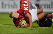 26 August 2016; Cian Bohane of Munster scores his side's sixth try of the match during the Pre-Season Friendly game between Munster and Worcester Warriors at Irish Independent Park in Cork. Photo by Seb Daly/Sportsfile