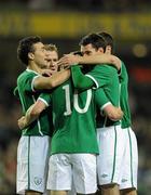 17 November 2010; Republic of Ireland's Shane Long, 10, celebrates with team-mates, from left to right, Stephen Kelly, Keith Fahey, and Glenn Whelan after scoring his side's first goal. International Friendly, Republic of Ireland v Norway, Aviva Stadium, Lansdowne Road, Dublin. Picture credit: Matt Browne / SPORTSFILE