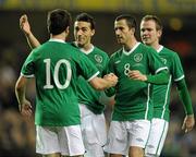 17 November 2010; Republic of Ireland's Shane Long, 10, celebrates with team-mates, from left to right, Stephen Kelly, Keith Fahey and Glenn Whelan after scoring his side's first goal. International Friendly, Republic of Ireland v Norway, Aviva Stadium, Lansdowne Road, Dublin. Picture credit: Matt Browne / SPORTSFILE