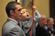 17 November 2010; Alan Quinlan with his son AJ, at the launch of Red Blooded – The Alan Quinlan Autobiography, Castletroy Park Hotel, Limerick. Picture credit: Diarmuid Greene / SPORTSFILE