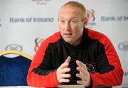 18 November 2010; Ulster assistant coach Neil Doak speaking during a press conference ahead of their Celtic League game against Cardiff Blues on Sunday. Ulster Rugby Press Conference, Newforge Training Ground, Belfast. Picture credit: Oliver McVeigh / SPORTSFILEE
