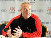 18 November 2010; Ulster assistant coach Neil Doak speaking during a press conference ahead of their Celtic League game against Cardiff Blues on Sunday. Ulster Rugby Press Conference, Newforge Training Ground, Belfast. Picture credit: Oliver McVeigh / SPORTSFILE