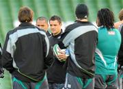 19 November 2010; New Zealand's Dan Carter speaks during the captain's run ahead of their Autumn International against Ireland on Saturday. New Zealand Rugby Squad Capatain's Run, Aviva Stadium, Landsdowne Road, Dublin. Picture credit: Alan Place / SPORTSFILE