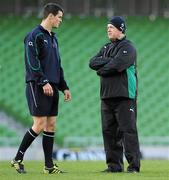 19 November 2010; Ireland's Jonathan Sexton and head coach Declan Kidney during the captain's run ahead of their Autumn International game against New Zealand on Saturday. Ireland Rugby Squad Captain's Run, Aviva Stadium, Lansdowne Road, Dublin. Picture credit: Matt Browne / SPORTSFILE