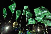 19 November 2010; Young Connacht supporters hold their flags aloft before the start of the game. Celtic League, Connacht v Ospreys, Sportsground, Galway. Picture credit: David Maher / SPORTSFILE