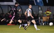 26 August 2016; David McMillan of Dundalk shoots to score his side's first goal during the SSE Airtricity League Premier Division game between Wexford Youths and Dundalk at Ferrycarrig Park in Wexford. Photo by David Maher/Sportsfile