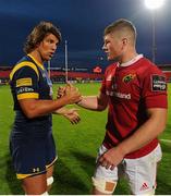 26 August 2016; Donncha O’Callaghan of Worcester Warriors, left, shakes hands with Jack O'Donoghue of Munster following the Pre-Season Friendly game between Munster and Worcester Warriors at Irish Independent Park in Cork. Photo by Seb Daly/Sportsfile
