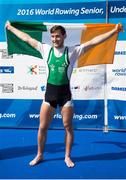 27 August 2016; Paul O'Donovan of Ireland celebrates after winning the Lightweight Men’s Single Sculls Final at the 2016 World Rowing Championships at the Willem-Alexanderbaan Rowing Venue in Rotterdam, Netherlands. Photo by ANP Orange Pictures / Herman Dingler / Sportsfile