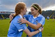 27 August 2016; Dublin's Lauren Magee, left, and Noelle Healy celebrate after the TG4 Ladies Football All-Ireland Senior Championship Semi-Final game between Dublin and Mayo at Kingspan Breffni Park in Cavan. Photo by Piaras Ó Mídheach/Sportsfile