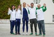 28 August 2016; Members of Team Ireland, from left to right, Breege Connolly, Ciara Everard, Saskia Tidey, Thomas Barr and Scott Evans, arrive ahead of a special reception honouring athletes who competed at the 2016 Rio Olympics, hosted by President Michael D. Higgins and his wife Sabina Higgins in Áras an Uachtaráin, Phoenix Park, Dublin. Photo by Seb Daly/Sportsfile