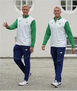 28 August 2016; Members of Team Ireland's hockey team, Conor and David Harte, arrive ahead of a special reception, honouring members of Team Ireland who competed at the 2016 Rio Olympics, hosted by President Michael D. Higgins and his wife Sabina Higgins in Áras an Uachtaráin, Phoenix Park, Dublin. Photo by Seb Daly/Sportsfile