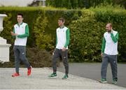 28 August 2016; Members of Team Ireland, from left to right, Mark English, Thomas Barr and Scott Evans, arrive ahead of a special reception honouring athletes who competed at the 2016 Rio Olympics, hosted by President Michael D. Higgins and his wife Sabina Higgins in Áras an Uachtaráin, Phoenix Park, Dublin. Photo by Seb Daly/Sportsfile