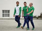 28 August 2016; Members of Team Ireland's hockey team, from left to right, head coach Craig Fulton, physio Stephen Haslam and Peter Caruth, arrive ahead of a special reception, honouring members of Team Ireland who competed at the 2016 Rio Olympics, hosted by President Michael D. Higgins and his wife Sabina Higgins in Áras an Uachtaráin, Phoenix Park, Dublin. Photo by Seb Daly/Sportsfile