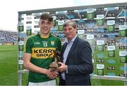 28 August 2016; Pictured is Pat O’Doherty, Chief Executive of ESB, proud sponsor of the Electric Ireland GAA All-Ireland Minor Championships, presenting David Cilfford from Kerry with the Player of the Match award for his outstanding performance in the Electric Ireland Football All- Ireland Minor Championships Semi Final. Throughout the Championships fans can follow the conversation, support the Minors and be a part of something major through the hashtag #GAAThisIsMajor. Croke Park, Dublin. Photo by Ray McManus/Sportsfile