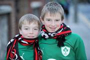 20 November 2010; Ireland supporters Taine Lagan, left, age 10, and Fintan Lagan, age 12, from Omagh, Co. Tyrone, at the Ireland v New Zealand Autumn International. Aviva Stadium, Lansdowne Road, Dublin. Picture credit: Brendan Moran / SPORTSFILE