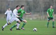 20 November 2010; Jay Kelly, Republic of Ireland U21 XI, in action against Conor Tiernan, Republic of Ireland Amateurs. Friendly, Republic of Ireland U21 XI v Republic of Ireland Amateurs, AUL Complex, Clonshaugh, Dublin. Picture credit: Barry Cregg / SPORTSFILE