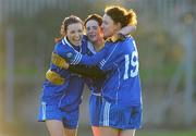 21 November 2010; West Clare Gaels captain Michelle Downes, left, celebrates with team-mates Shauna Harvey, centre, and Lauren McMahon at the final whistle after victory over St Conleth's, Laois. Tesco All-Ireland Intermediate Ladies Football Club Championship Final, West Clare Gaels, Clare v St Conleth's, Laois, McDonagh Park, Nenagh, Co. Tipperary. Picture credit: Diarmuid Greene / SPORTSFILE