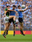 28 August 2016; Anthony Maher of Kerry in action against Michael Darragh MacAuley, centre, and Diarmuid Connolly of Dublin during the GAA Football All-Ireland Senior Championship Semi-Final game between Dublin and Kerry at Croke Park in Dublin. Photo by Brendan Moran/Sportsfile